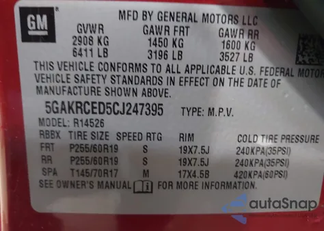 2012 Buick Enclave Leather from USA, damaged, VIN 5GAKRCED5CJ247395